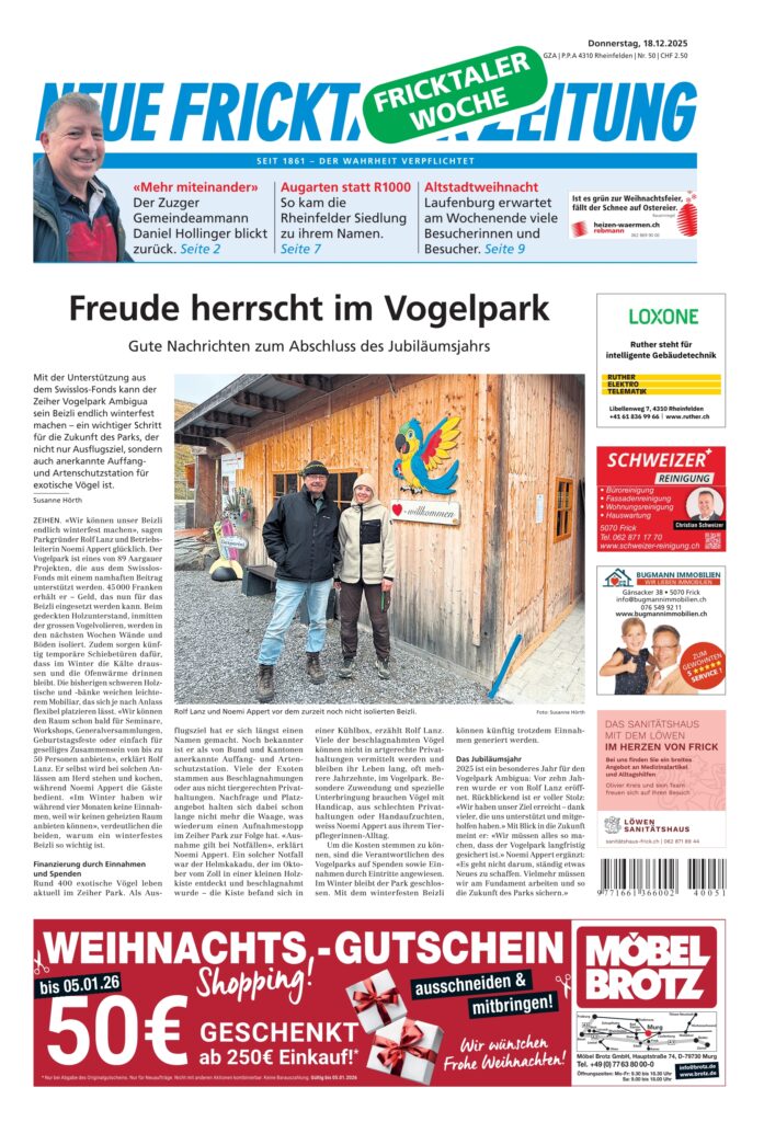 Artikel in der NFZ vom 18.12.2025 zum Vogelpark Ambigua