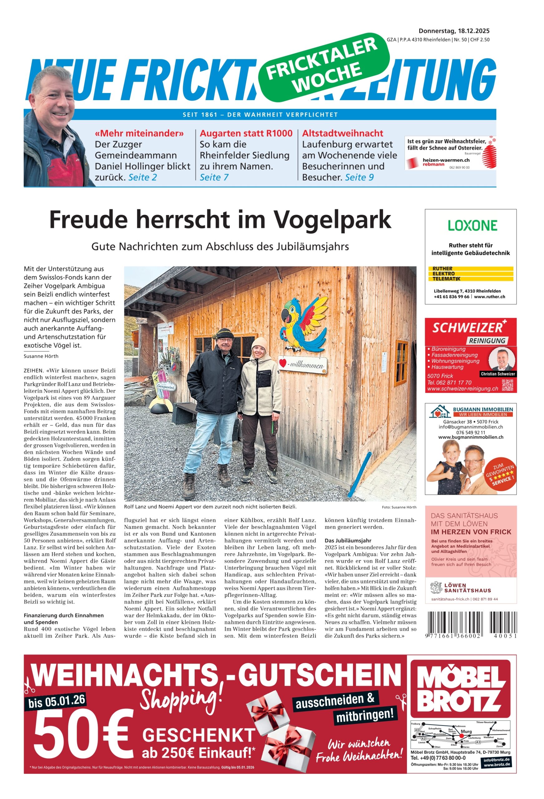 Artikel in der NFZ vom 18.12.2025 zum Vogelpark Ambigua